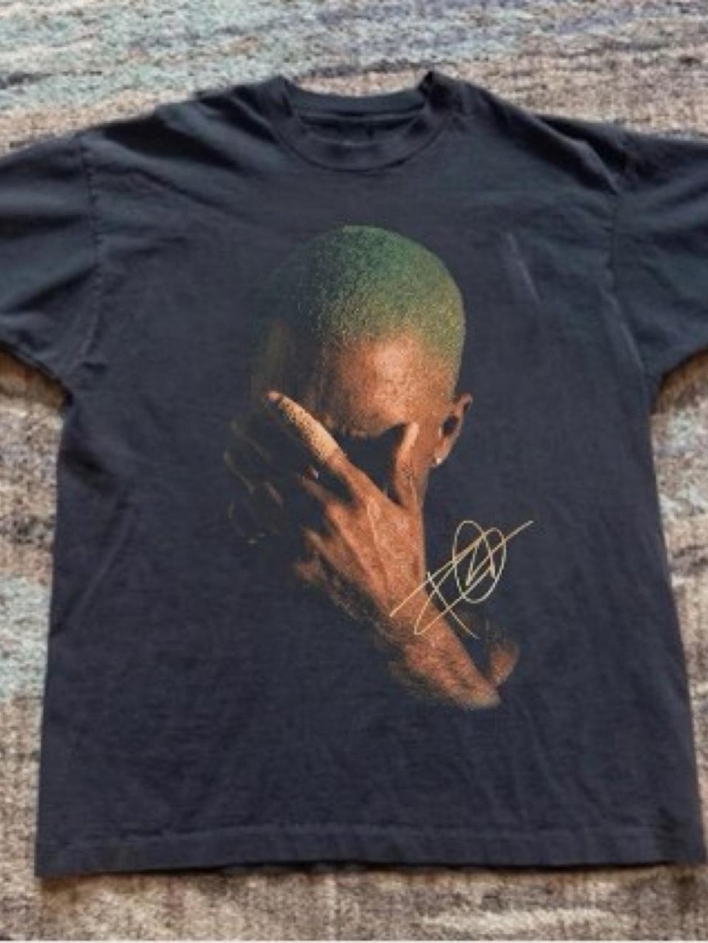Black Graphic Crewneck Tee with Artistic Portrait